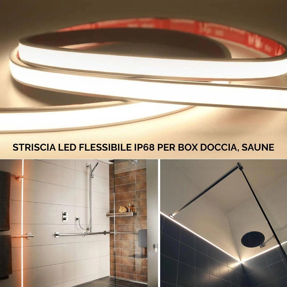 Trade Shop - Striscia Led Ip68 Cob Flessibile Neon Dimmerabile 24v Luce Box Doccia Bagno Vasca -