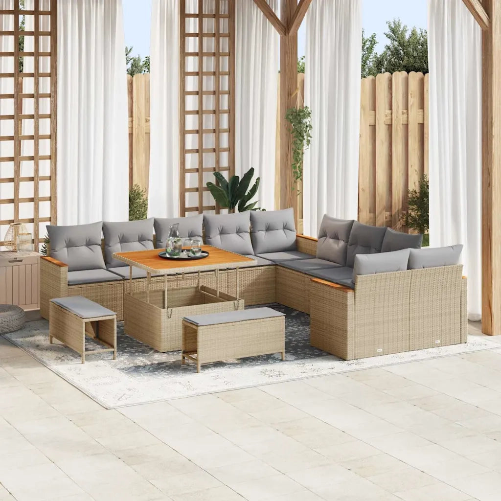 Set Divano da Giardino con cuscino 13 pcs Beige polyrattan 3365047