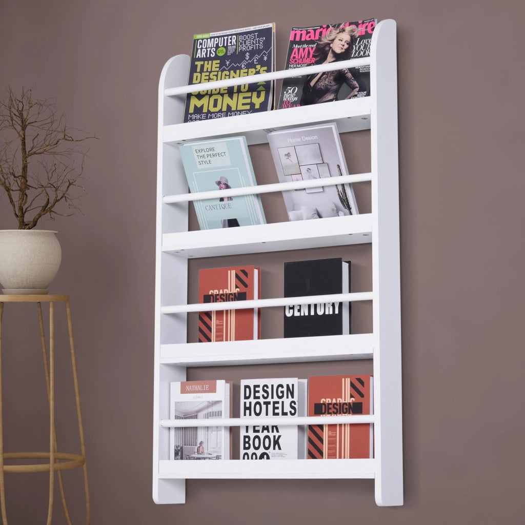 Libreria a Parete per Bambini con 4 Ripiani ¨C Zephmum ¨C Bianco 59x12x113cm