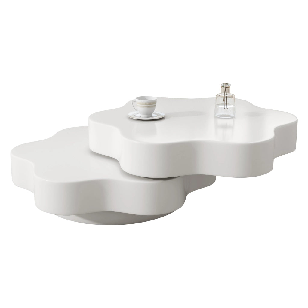 Tavolino da caffè a fiore con piano girevole e 2 ripiani - per soggiorno - in MDF - 74.8x67.5x31 cm