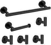 Set di accessori da bagno 6 pezzi, composto da un asciugamani appeso, un contenitore per i rulli igienici, 4 ganci per abbigliamento (fissaggio a viti, nero)