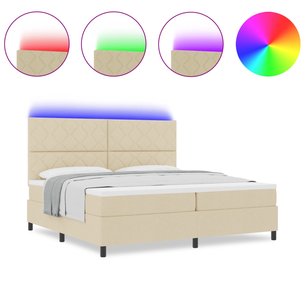 Rete a Molle con Materasso & LED Crema 200x200 cm Tessuto