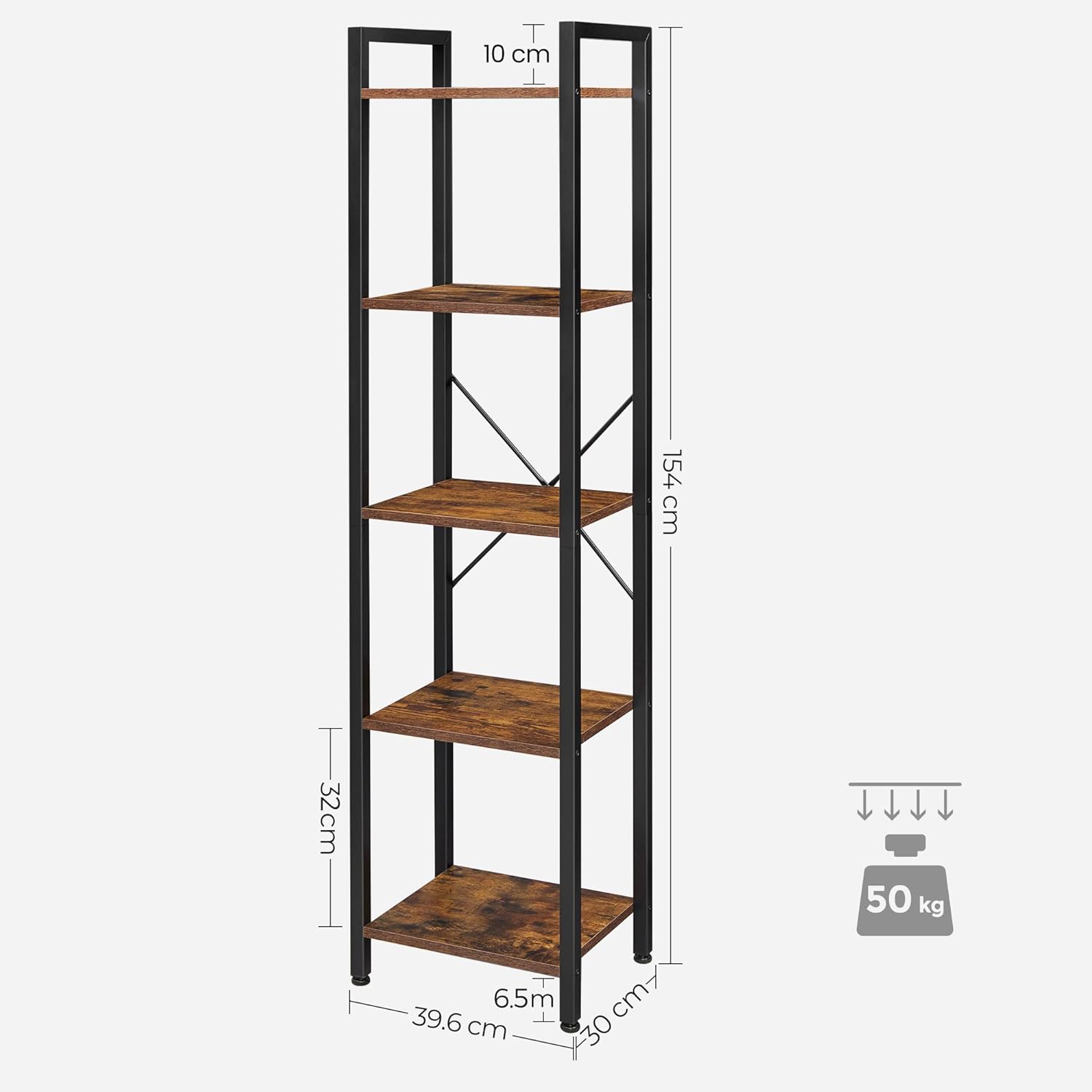 Libreria VALORA Rustic Brown con 5 ripiani, stile loft - LLS100B01