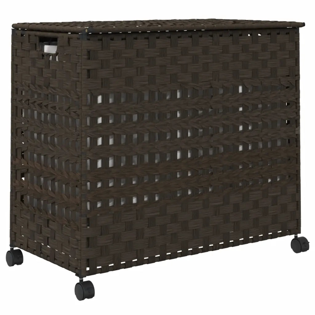Cesto Portabiancheria Ruote Marrone Scuro 66x35x60 cm Rattan CFW5936662