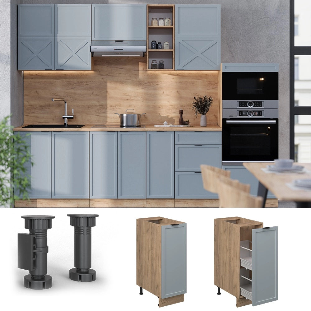 Armadio cucina dispensa alto Fame-Line Blu-grigio chiaro/Rovere dorato 30 cm, PL Antracite Vicco