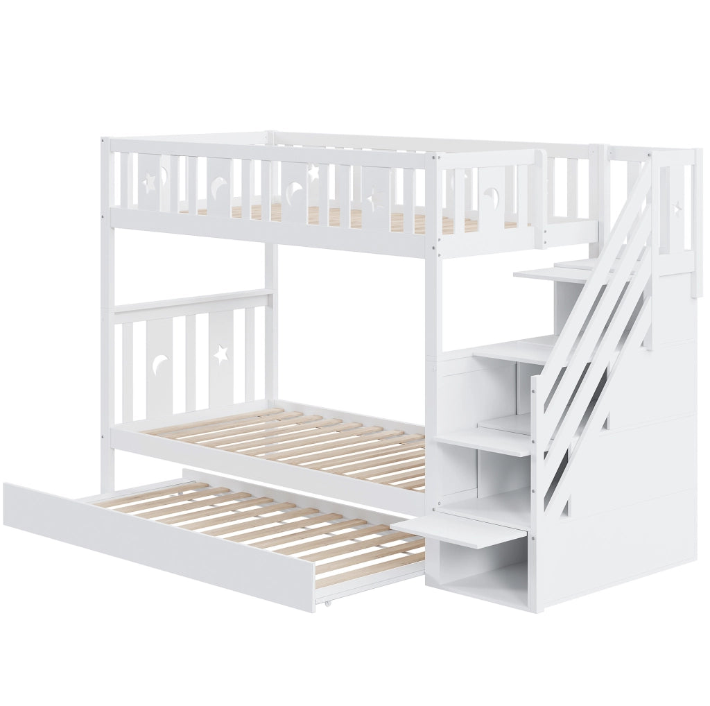 Letto a castello per bambini con letto estraibile 90x200 cm; in legno; bianco