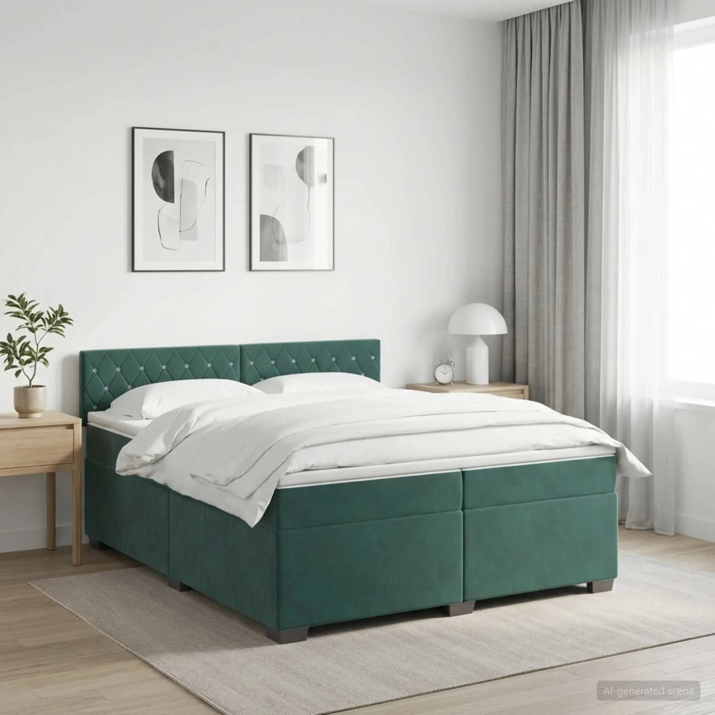 Letto box spring con materasso Verde Scuro 200 x 200 cm Velluto 3450779