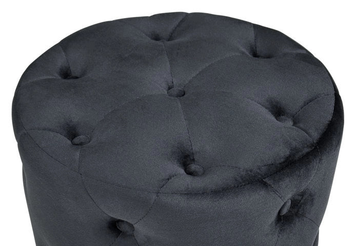 Pouf in velluto capitonné nero, poggiapiedi - Honey - PO10HO