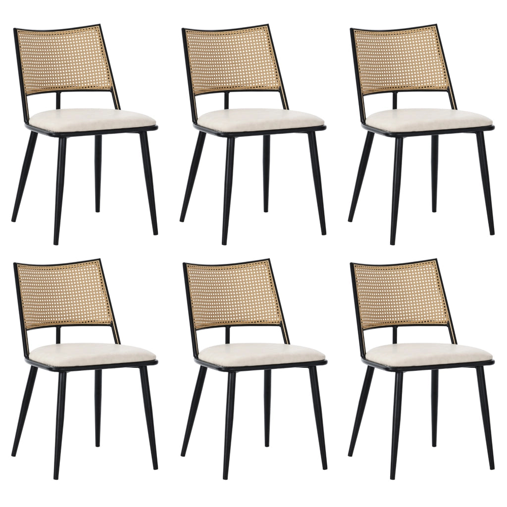 SEDIA da pranzo Set da 6 pezzi Rattan, seduta PU, Nero