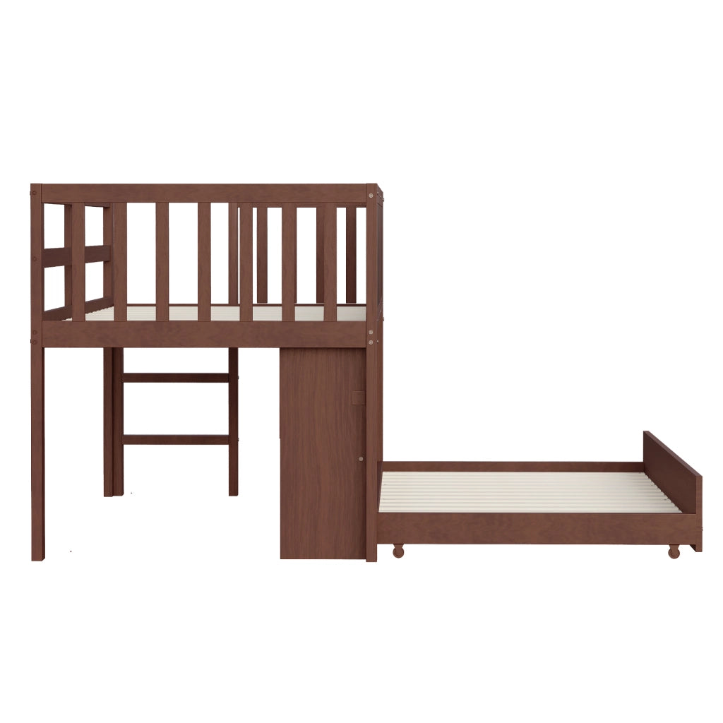 LETTO per bambini 90x200 cm con letto estraibile lavagna e vano a giorno marrone