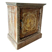 Comodino in legno con finitura artigianale marrone, 54x29x57h cm
