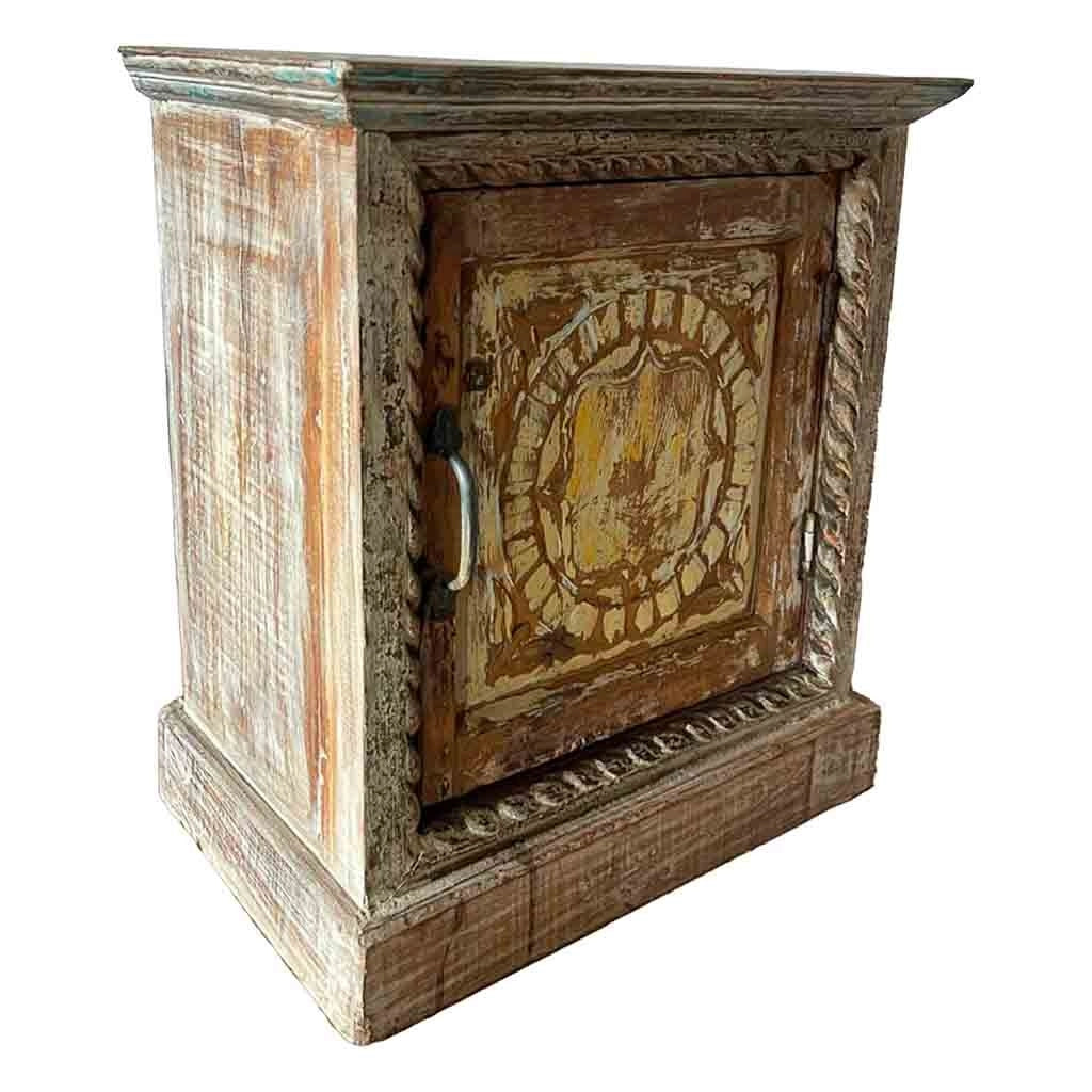 Comodino in legno con finitura artigianale marrone, 54x29x57h cm