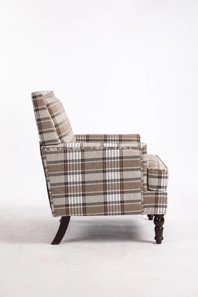 Poltrona Vintage ¨C Xylo ¨C Tessuto Lino Marrone con Borchie