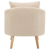 Poltrona Relax Moderna in Velluto Teddy con Cuscino, Seduta Extra Spessa, Struttura in Legno Massello, 71x72x71cm - Poltroncina da Salotto, Beige