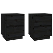 Set di 2 Comodini | Armadio da Notte | Mobiletto da notte Neri 40x35x50 cm in Legno Massello di Pino