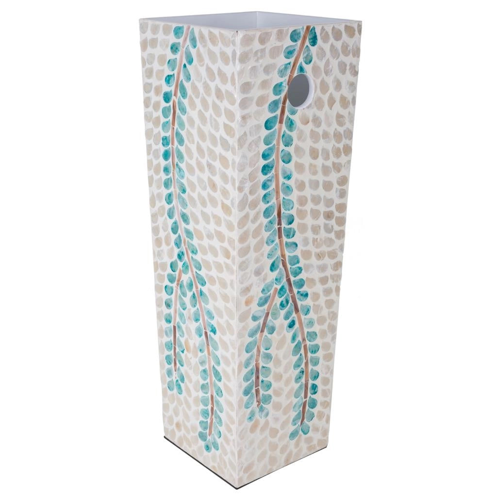 Portaombrelli quadrato in legno rifinito in capiz bianco 19x19x58h