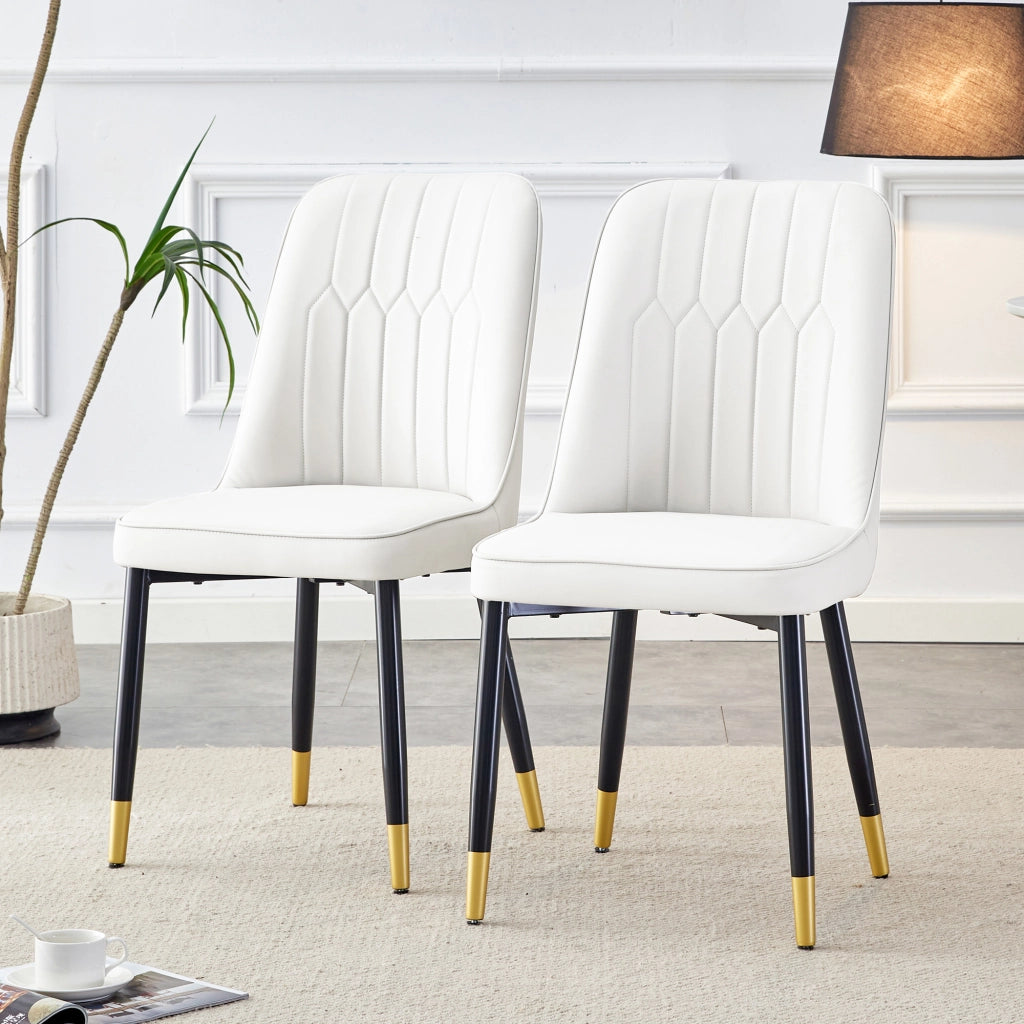 Sedie da pranzo, 2 pezzi in PU bianco e nero con schienale ergonomico e gambe in metallo nero