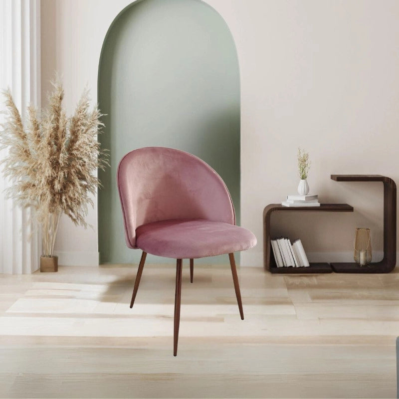 Sedia Despina in tessuto colore rosa e gambe in metallo oro rosa set 4 pezzi