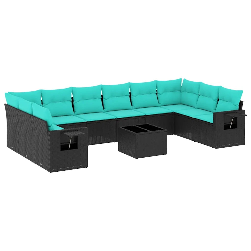 Set Divani da Giardino 11 pz con Cuscini Nero in Polyrattan 3220676