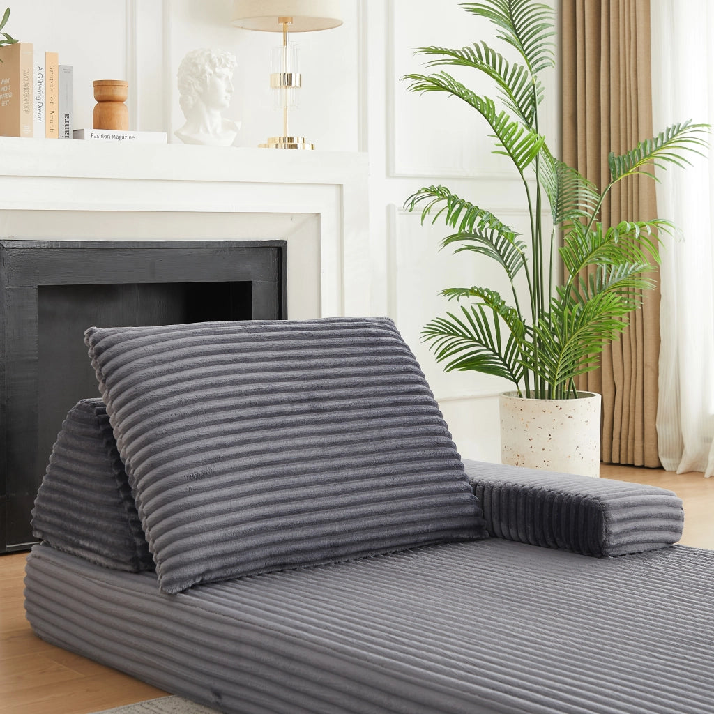 DIVANO modulare 211 cm grigio in corduroy con braccioli regolabili