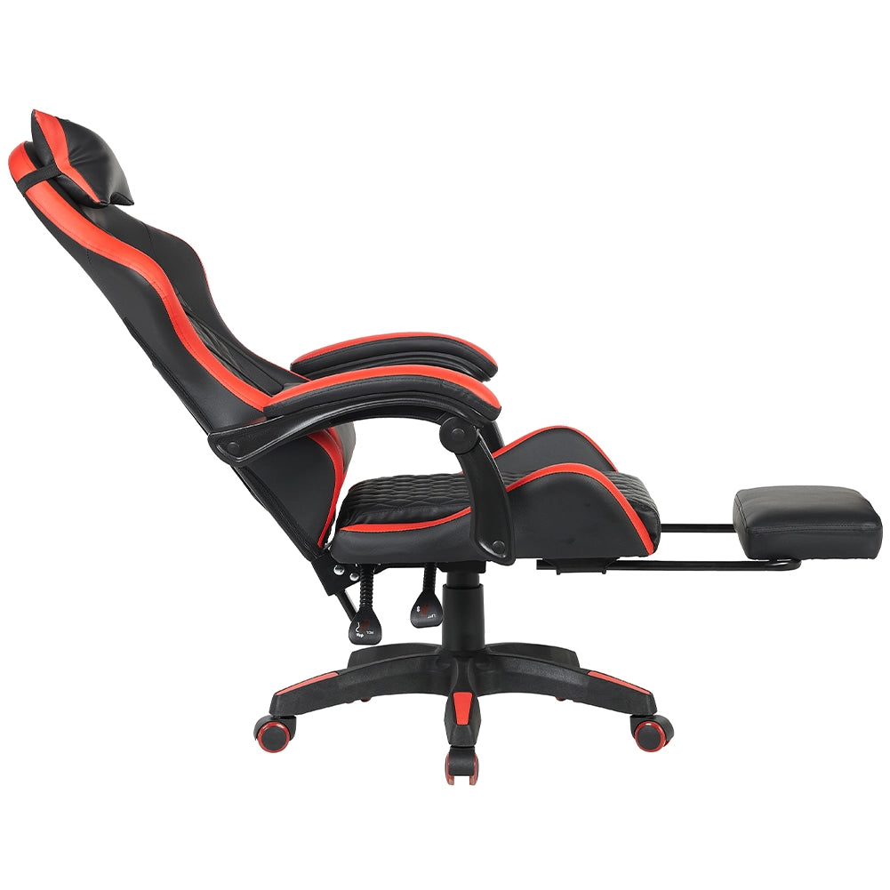 Sedia Gaming Ergonomica Reclinabile in Ecopelle con Poggiapiedi e Cuscini Lombari Rosso