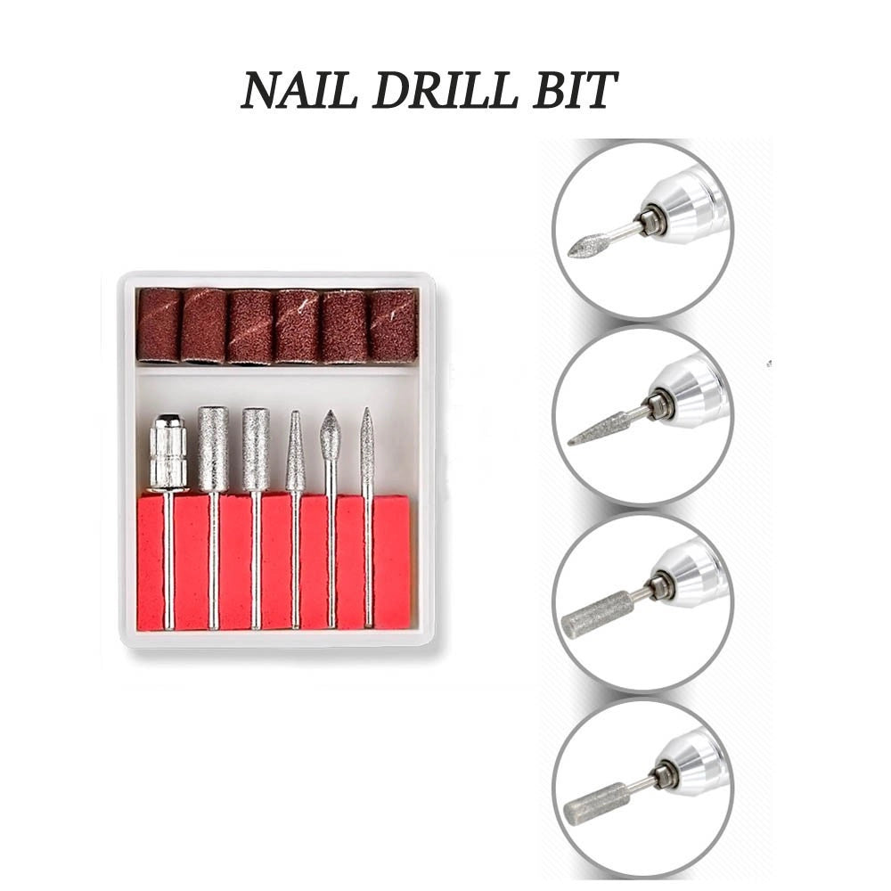 Trade Shop - 6 Punte Kit Set Fresa Fresatrice Nail Art Unghie Cilindri Abrasivi Scovolini -
