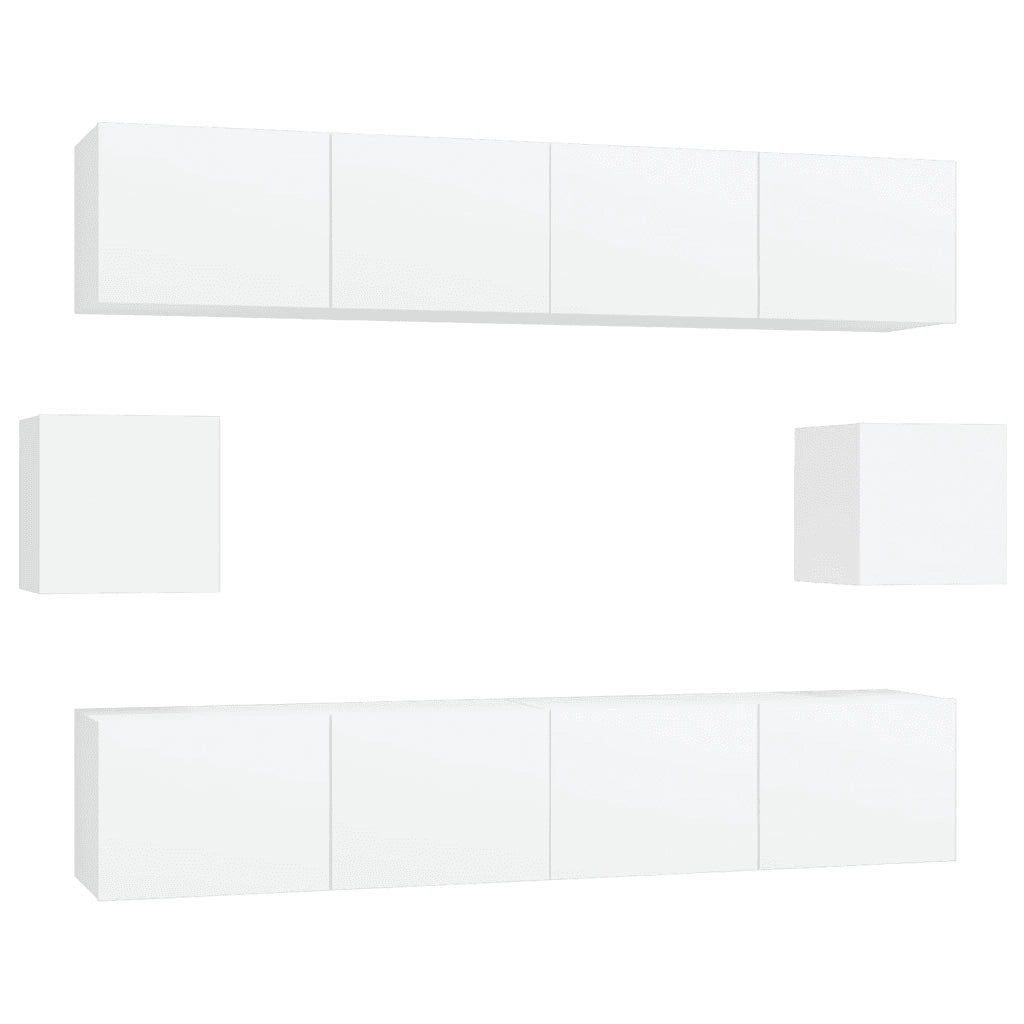 Set di Mobili Porta TV 6 pz-Set di 6 Credenza per TV Bianco in Legno Multistrato 221439