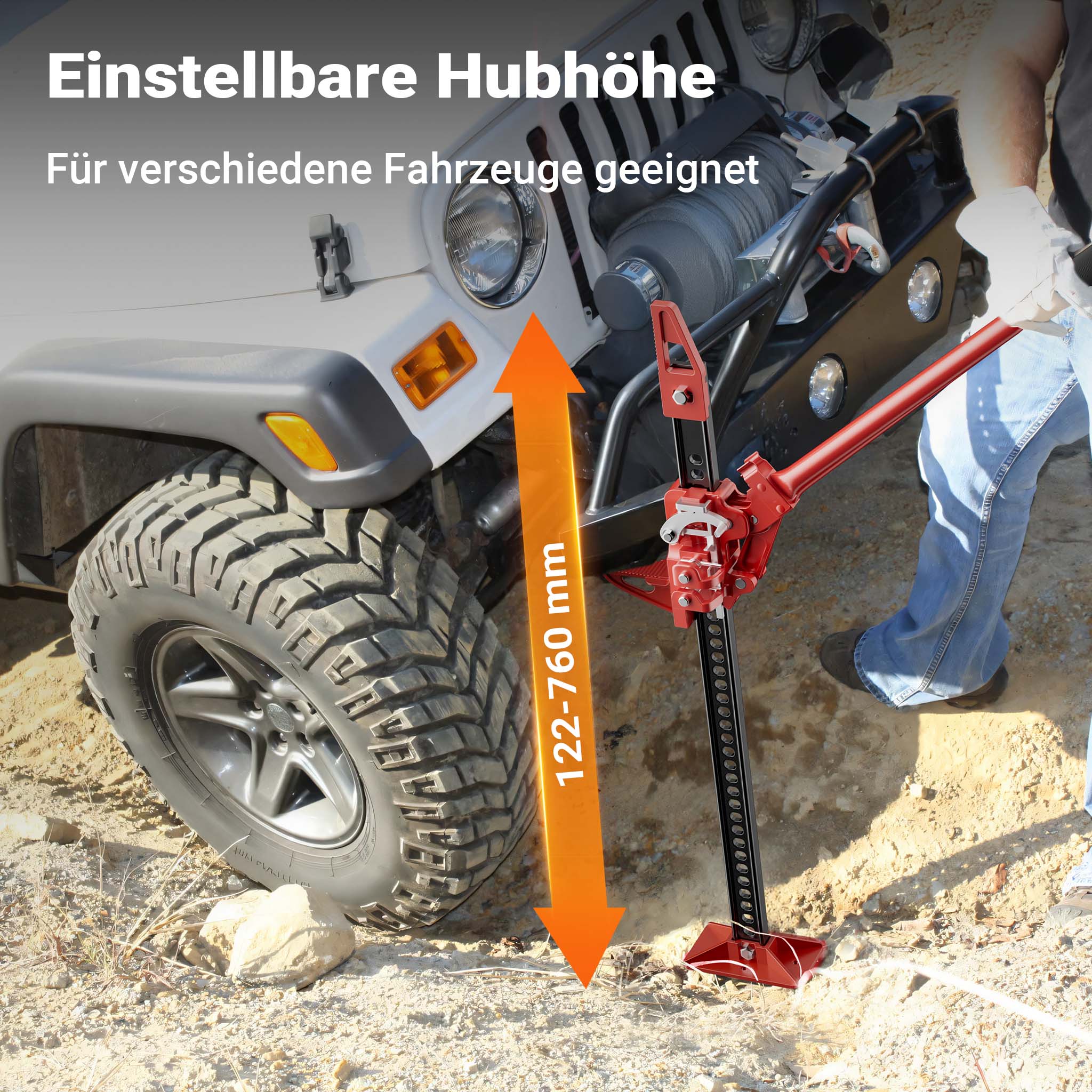 Binda per auto e fuoristrada, cric di sollevamento, portata max 3000 kg, altezza di sollevamento max 76 cm