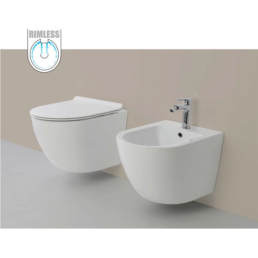 Vaso WC Rimless e Bidet Sospeso Filo Muro Linea Q Tondo senza Brida Formato: WC