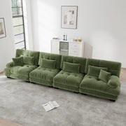 Divano angolare modulare in chenille con seduta profonda e cuscini decorativi per soggiorno verde 406 × 77 × 81 cm