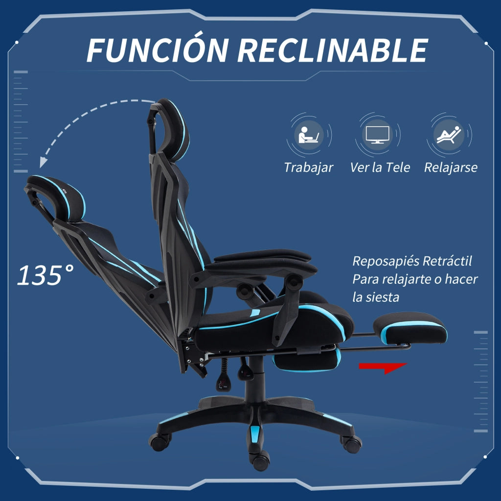 Sedia da Gaming con Poggiapiedi Retrattile ¨C zephmum ¨C Nero e Blu, 65x65x119-129 cm