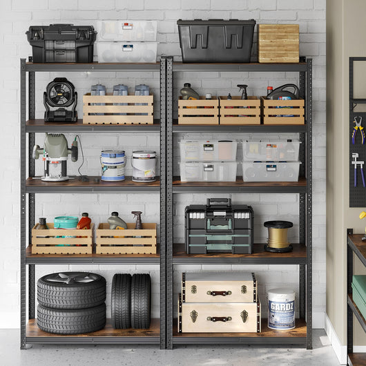 KIT 2 SCAFFALI 5 RIPIANI IN  ACCIAIO E MDF INDUSTRIAL 90x40x180