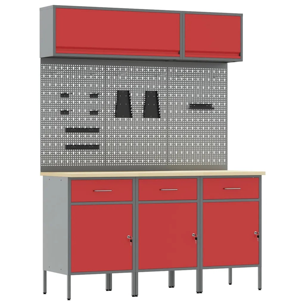 Set di mobili da lavoro con cassetto con blocco 8 pcs Rosso 3321433