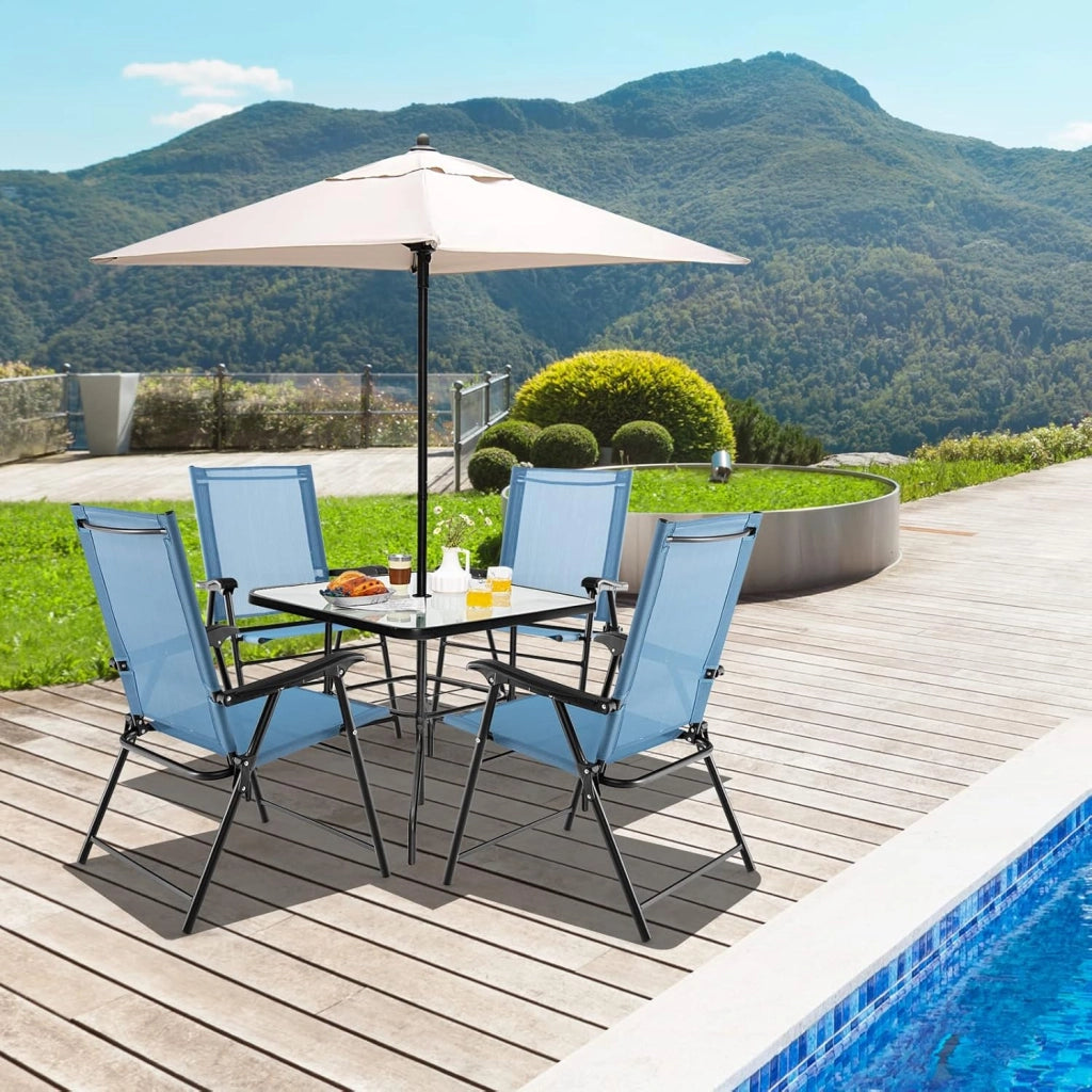 Set di 2/4 Sedie Pieghevoli da Giardino, Sedie Portatili con Braccioli e Struttura in Metallo, Sedie da Esterno Giardino Campeggio,Portata 150 kg (4, Blu, 65 x 60 x 93 cm)