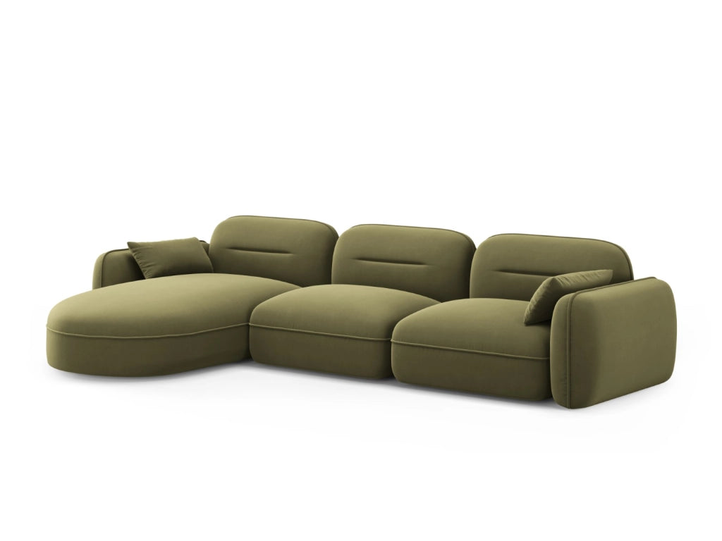 Cosmopolitan Design - Divano angolare modulare sinistro "Sydney" 4 posti in velluto verde chiaro 