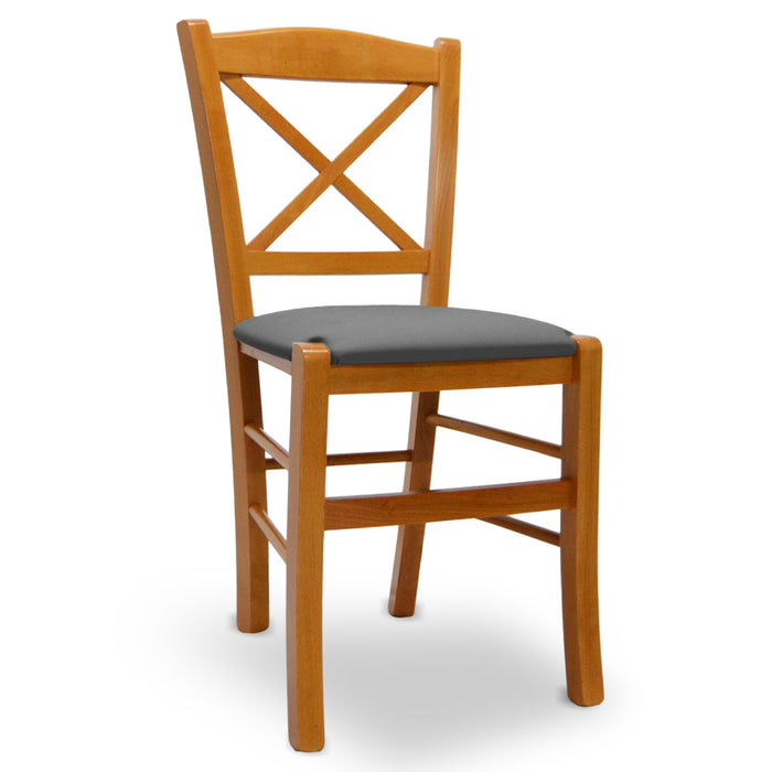 Sedia Venezia in legno ciliegio croce con seduta in similpelle grigio antracite