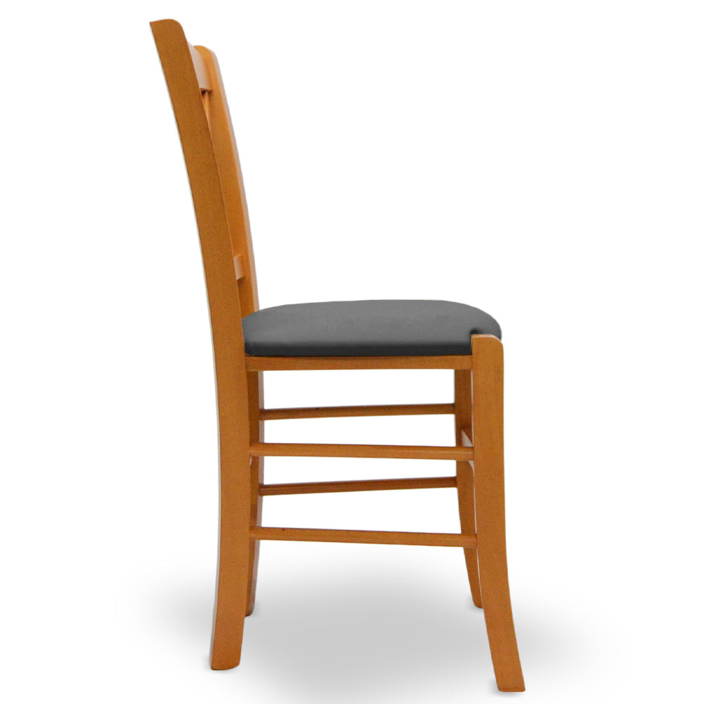 Sedia Venezia in legno ciliegio croce con seduta in similpelle grigio antracite