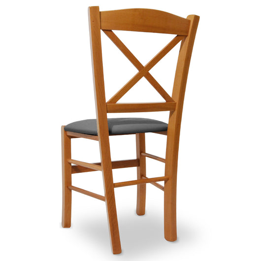 Sedia Venezia in legno ciliegio croce con seduta in similpelle grigio antracite