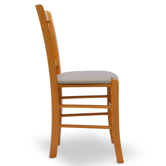 Sedia Venezia in legno ciliegio croce con seduta in similpelle grigio tortora