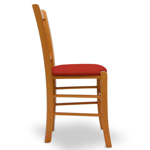 Sedia Venezia in legno ciliegio con schienale a croce seduta in similpelle rosso