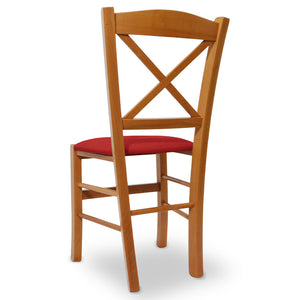 Sedia Venezia in legno ciliegio con schienale a croce seduta in similpelle rosso