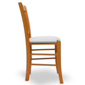 Sedia Venezia in legno ciliegio croce con seduta in similpelle grigio ghiaccio