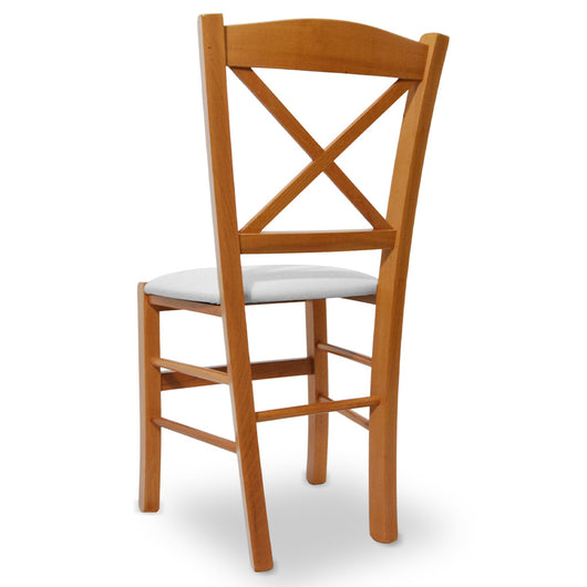 Sedia Venezia in legno ciliegio croce con seduta in similpelle grigio ghiaccio