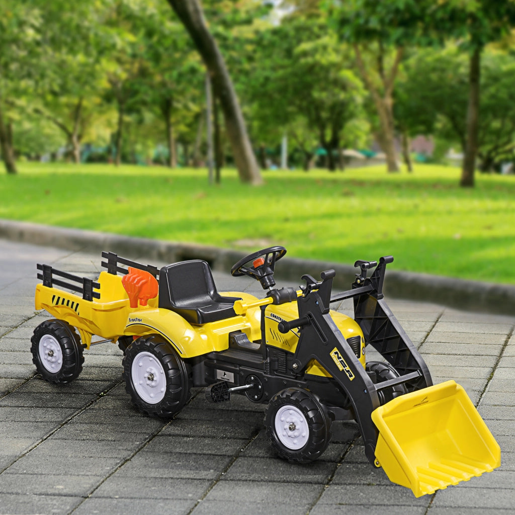 Trattore a Pedali per Bambini 3 Anni con Rimorchio Estraibile e Benna ¨C zephmum ¨C 167x41x52 Giallo