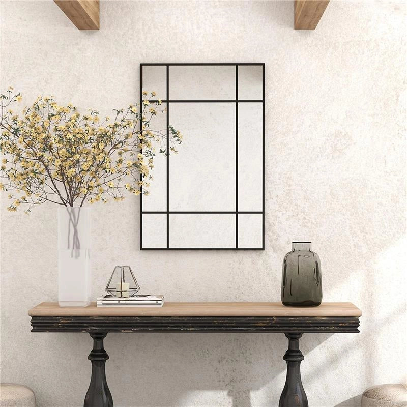 SPECCHIO DA PARETE STILE FINESTRA CON MONTAGGIO VERTICALE E ORIZZONTALE, 90X60 CM, NERO