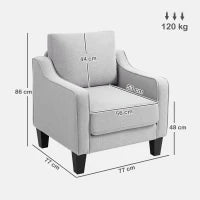 Poltrona Moderna in Tessuto con Imbottitura Spessa e Molle Insacchettate, 77x77x86 cm, Grigio
