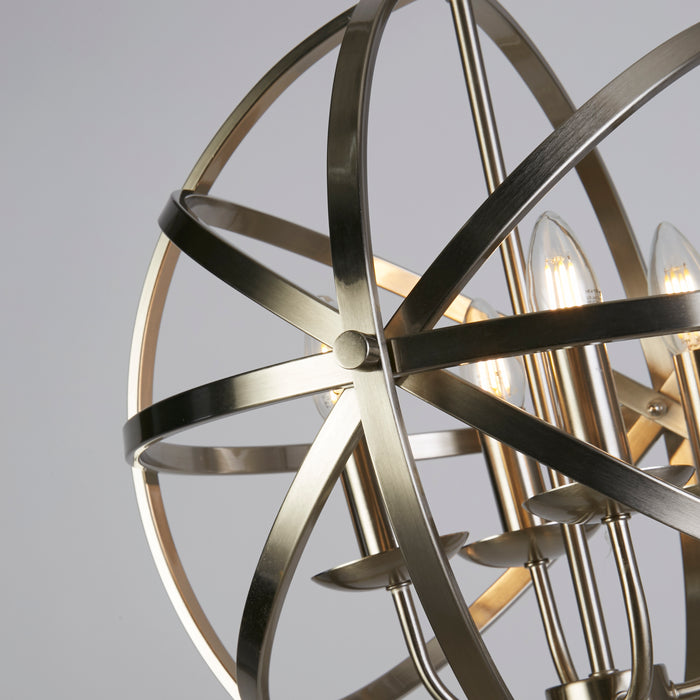 Lampadario Industrial-Nordico Orbita Acciaio Argento 4 Luci E14