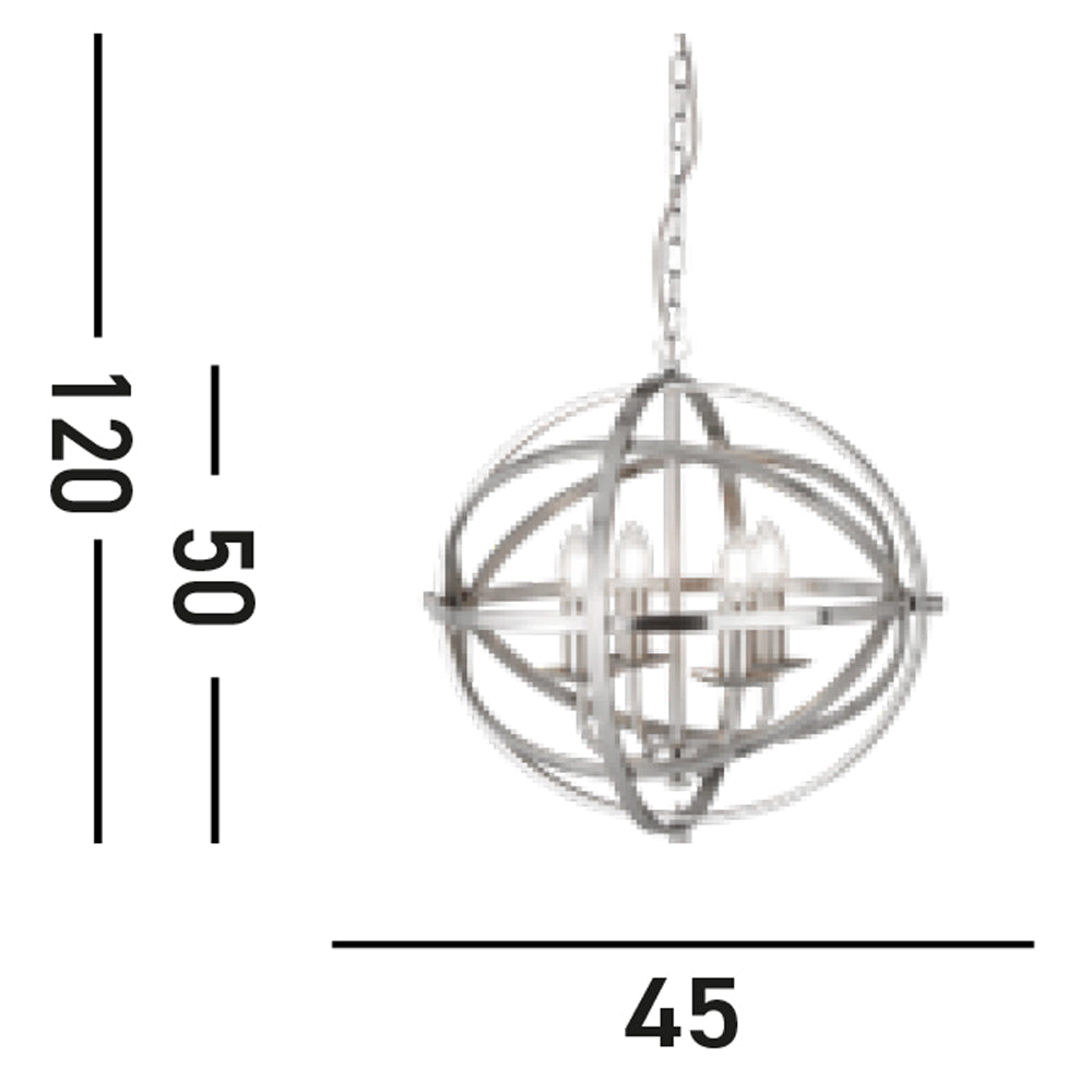 Lampadario Industrial-Nordico Orbita Acciaio Argento 4 Luci E14