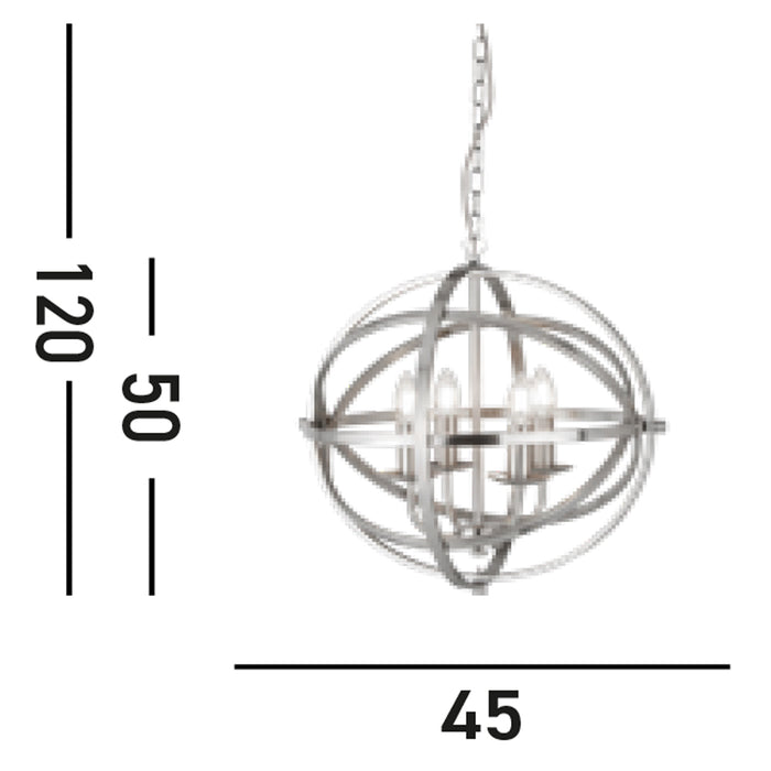 Lampadario Industrial-Nordico Orbita Acciaio Argento 4 Luci E14