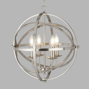 Lampadario Industrial-Nordico Orbita Acciaio Argento 4 Luci E14